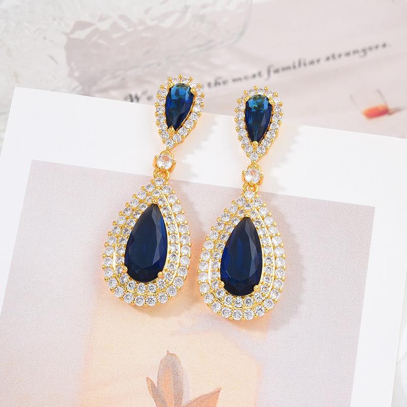 Atmospheric Rose Red Water Drop Earrings Exaggerated Women'S Stud Earrings High-End Temperament Luxury Zircon Earrings