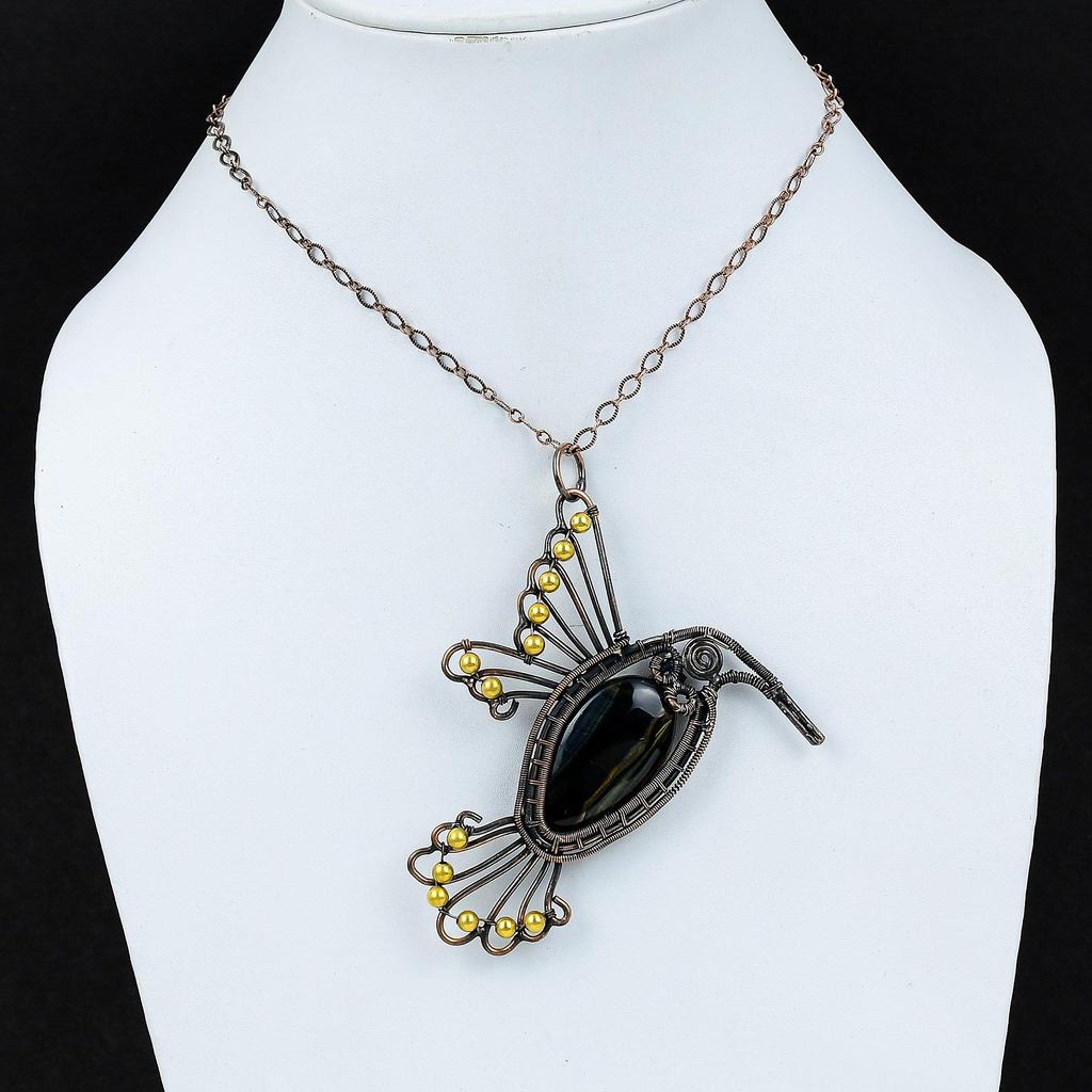 Подвеска с драгоценным камнем из неллита, медная проволока, кулон, кулон ручной работы, ювелирные изделия из неллита, подвеска в виде птицы, красивые медные украшения, подарок для мамы