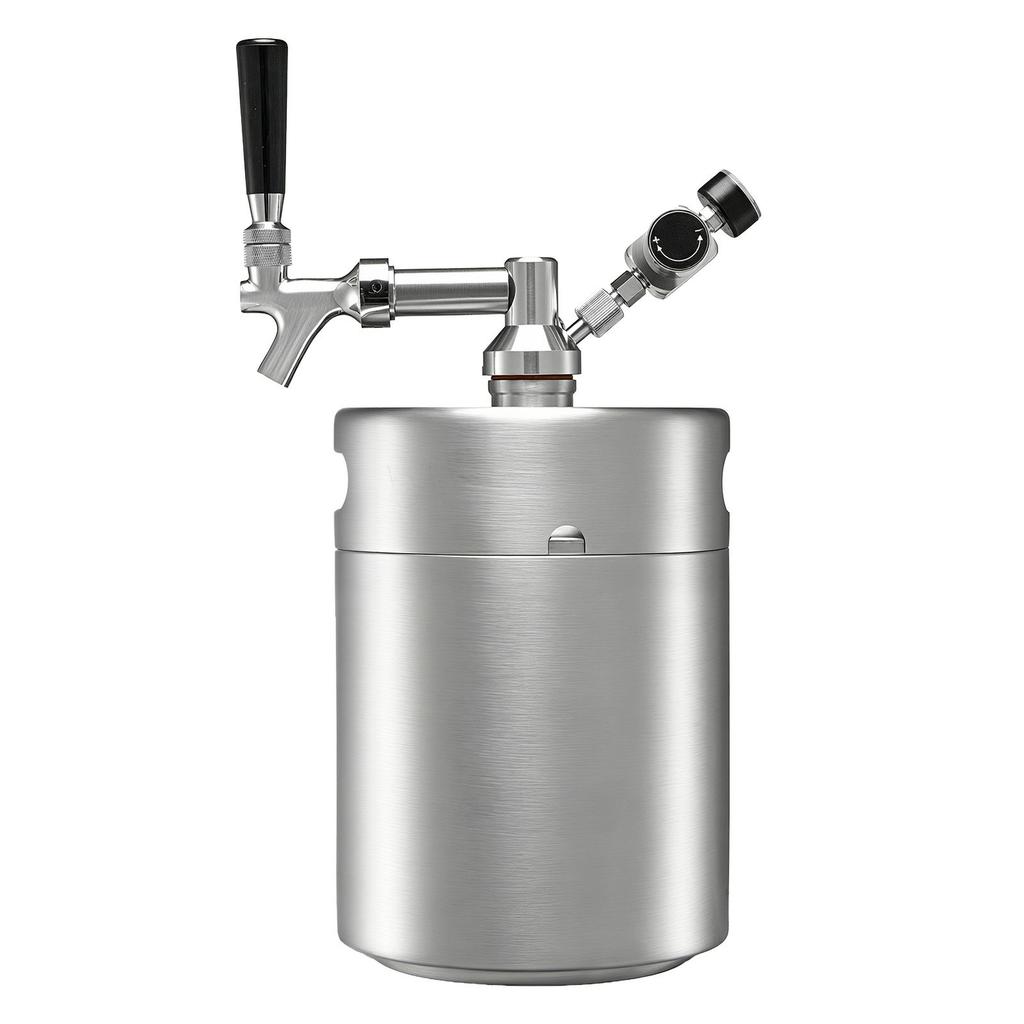 4L Mini Keg, Pressurized Growler Tap System, 304 Stainless Steel Beer Kit, with Co2 Regulator, Self-Closing Faucet, Keeps Fresh and Carbonation for