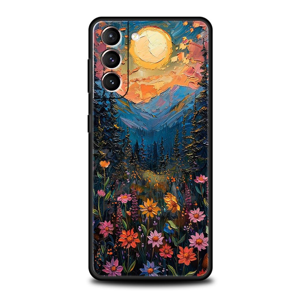 Oil Painting Of Flowers Phone Case For Samsung Galaxy S26 Ultra S25 Plus S24 FE S23 S22 5G S21 S20 Cover Black Soft