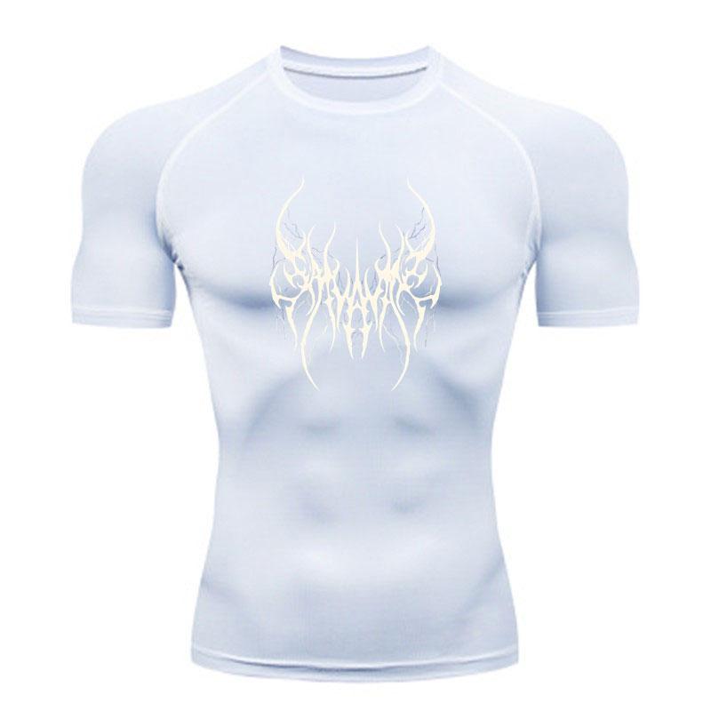 Men's Compression Athletic Workout T-Shirt, Breathable Quick Dry Sport Tee with Stylish Abstract Tribal Print for Gym Running Training Activewear