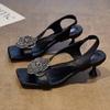 Crystal Women Sandals Elegant Mid Heels Shoes Dress Pumps Woman Slippers Summer 2025 New Trend Brand Sandalias De Mujer