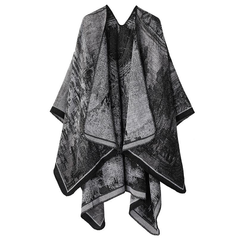 Women's Fashion Pashmina Autumn and Winter Cloak Thicken Warm Shawl Knitted Wraps Split Cape