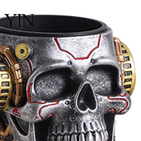 Durable Resin Pencil Holder Skull Pen Holder, Spooky Makeup Brush Industrial Style Cup Multi-functional Desktop Organizer for Home Office, Halloween