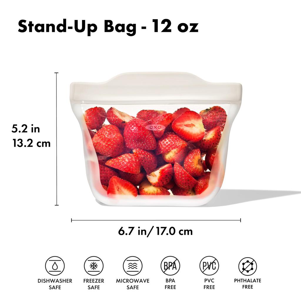 OXO Silicone Stand Bag S Food Storage Reusable Microwave Dishwasher Safe X Oatmeal 15.5 12.5cm