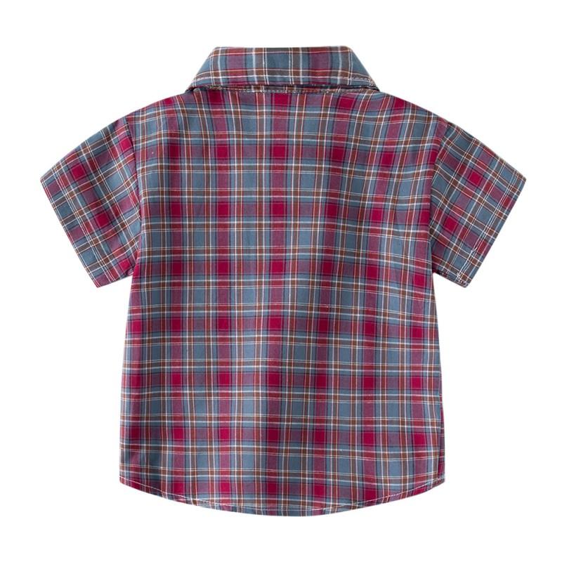 Детская рубашка, одежда, летние тонкие блузки, одежда для маленьких мальчиков, клетчатые хлопковые топы с лацканами, рубашки для детей 1–6 лет
