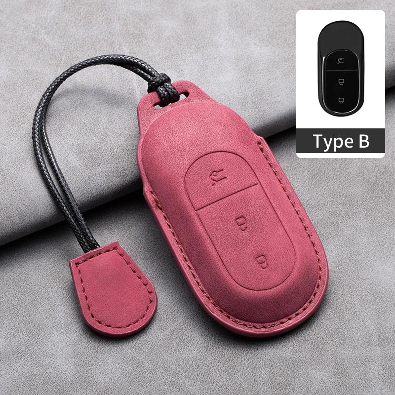 Leather Car Remote Key Case Cover for Leapmotor T03 S01 C11 for Leapmotor C01 T03 S01 C11 2023 Auto Key Shell Fob Keychain