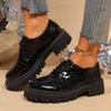 Women's Solid Color Chunky Platform Oxfords Fashion Lace Up Patent Leather Shoes Woman Round Toe Preppy Dressy Shoes Plus Size