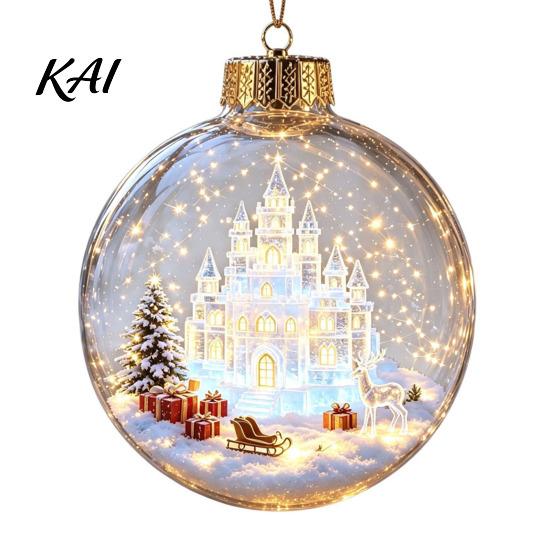 Warm Glow Seasonal Decor Glowing Christmas Story Ornament, Mini Holiday Scene Light Up Ball Led Hanging Baubles Decoration, Acrylic Clear Pendant
