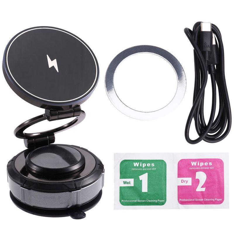 Upgraded 15W Wireless Faster Charging Phone Holder 360° Vacuum Magnetic Mount For Magsafe For Car Suction Cup