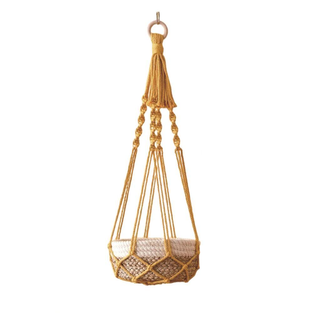 for Indoor Living Room Balcony Macrame Plant Hangers Handmade Beige Color Hanging Basket Cotton Rope