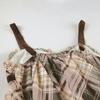 Женские милые тонкие подтяжки A Pendulum с V-образным вырезом в стиле девушки с деревянными ушками и ремешками в клетку с бантом