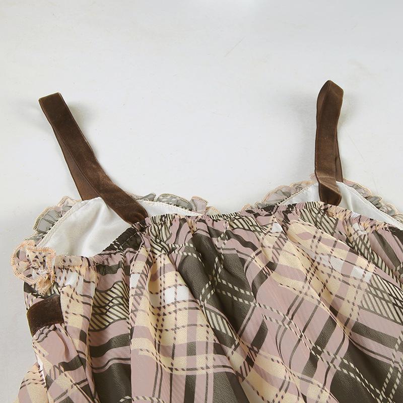 Женские милые тонкие подтяжки A Pendulum с V-образным вырезом в стиле девушки с деревянными ушками и ремешками в клетку с бантом