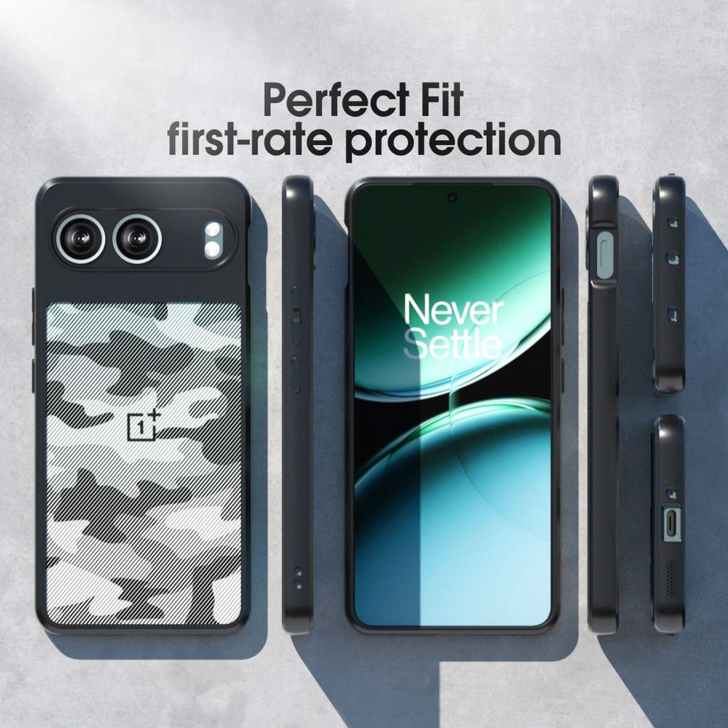 (В комплекте ремешок на запястье)Чехол IBMRS для OnePlus Nord 4, полупрозрачный матовый чехол Slim Fit, ударопрочный защитный чехол - черный камуфляж