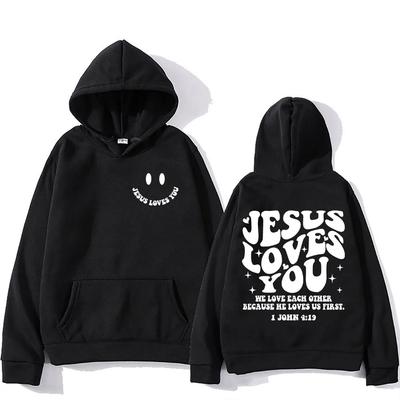 Худи с принтом Jesus Loves You, с длинным рукавом, готическое, удобные толстовки с карманом, Харадзюку, мягкая одежда, молетон, повседневные пуловеры