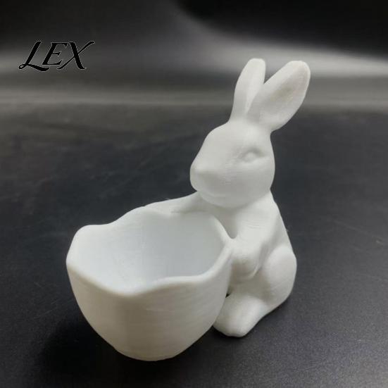 Child-friendly Craft Ornament 3D Printed Easter Bunny Candy Bowl, Cute Rabbit Holding Bowl Figurine, DIY Paintable White Desk Decorative Container