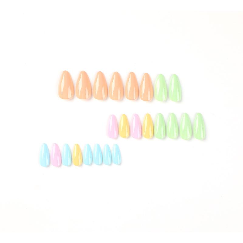 24Pcs/Set Quick Nails Rainbow Color Solid Color False Nials Sticker Wearable Waterproof Manicure Finished Nails