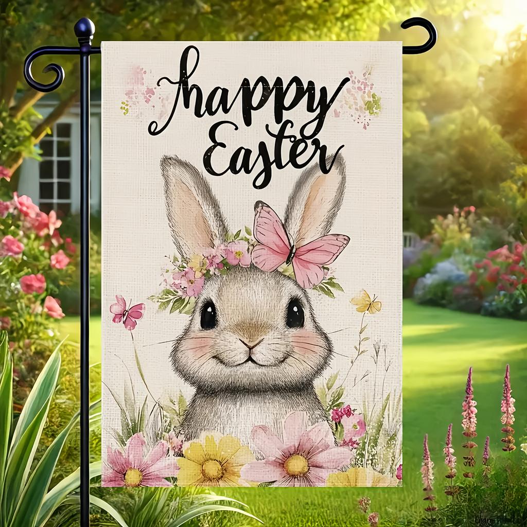 Один пасхальный флаг-заяц, С надписью "Happy Bunny", Для украшения как на улице, так и в помещении, Идеально подходит для дворов и домов, Без флагштока.