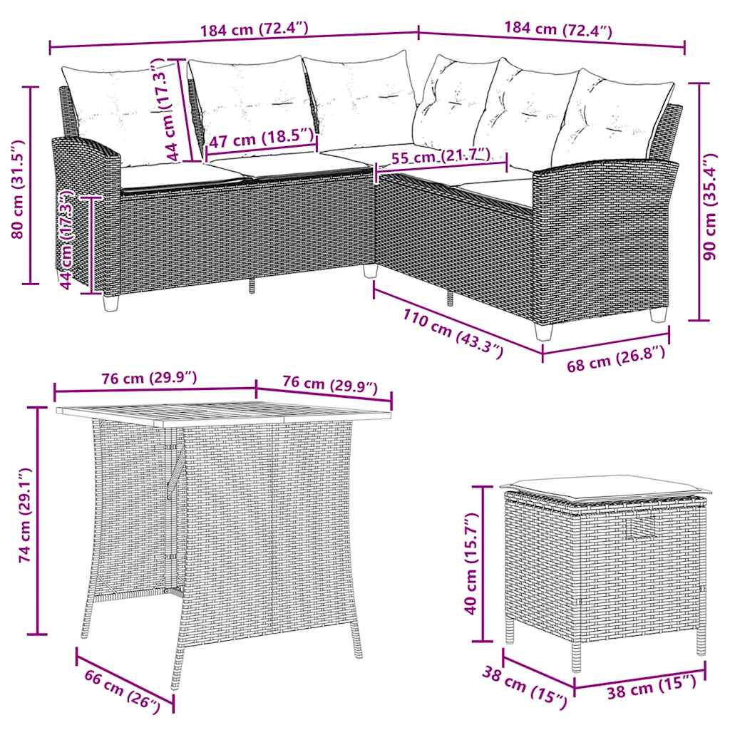 6 Piece Garden Sofa Set with Cushions L Shaped Beige Poly Rattan
