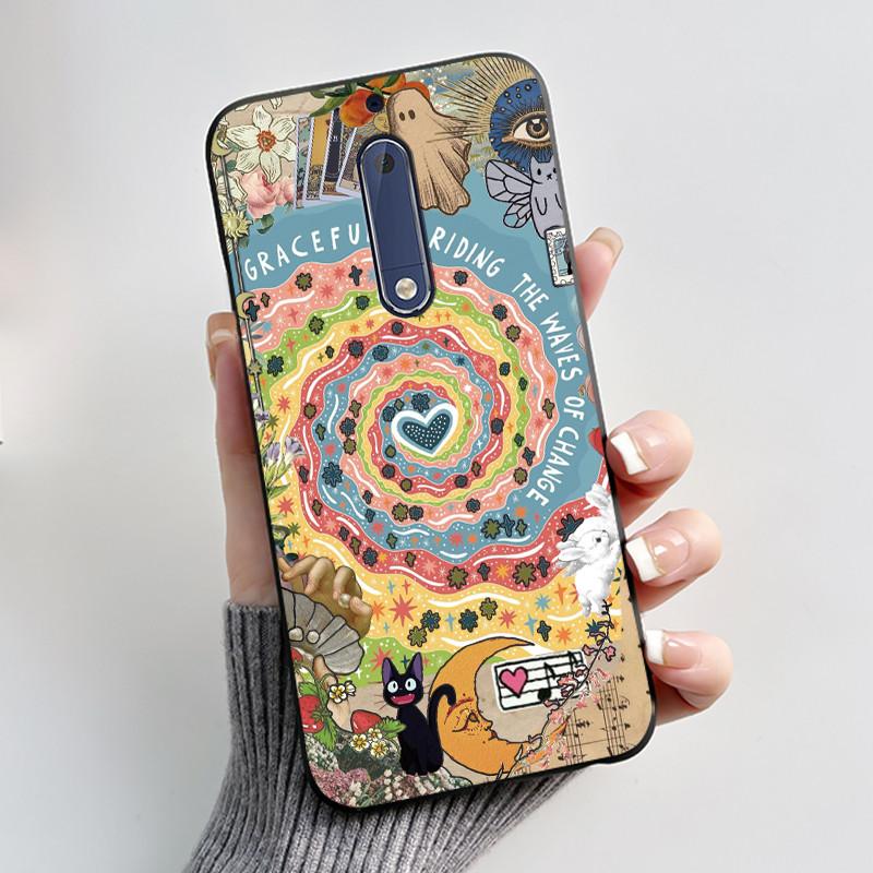 Чехол Для Nokia 5 Эстетичный Модный Милый Кот Мультяшный Черный Мягкий ТПУ Чехол для Телефона Для Nokia 5 Чехол-Бампер TA-1053 TA-1024