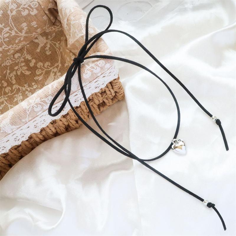 Y2K Сердце Подвеска Ожерелье Регулируемый Бархатный Бантик Любовь Чокер Галстуки Элегантная Ключичная Цепочка Заявление Ювелирные Изделия