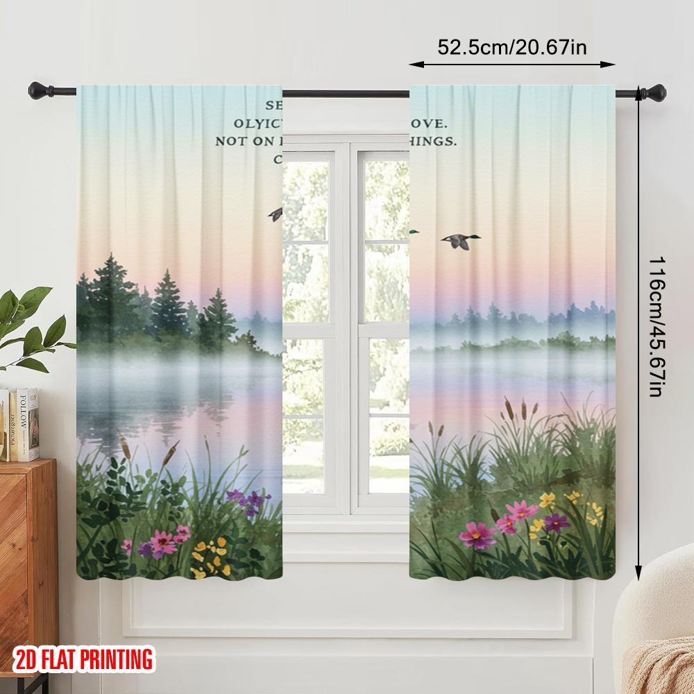 2pcs 2D Flat Printing Curtain Set Your Minds Above Nature 100% Polyester Without Electricity Birthday Party Use for Holiday