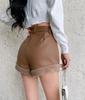 Spicy Girl High Waist Patchwork Slimming PU Leather Shorts - Autumn/Winter Style