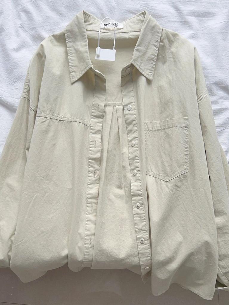 Весна Осень Длинный Рукав Белая Рубашка Женская Корейская Мода Карманы Свободная Повседневная Простая Рубашка Женская