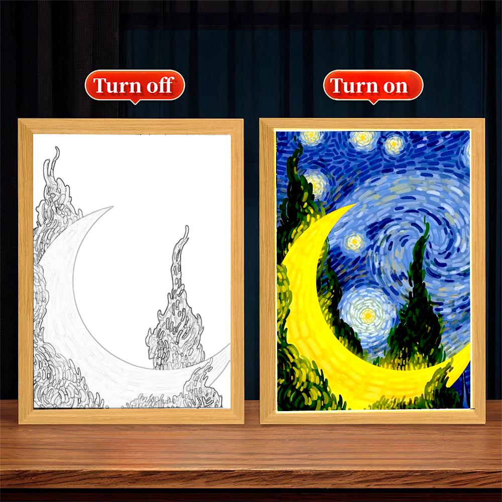 Light Painting Photo Frame Van Gogh Astral Art Led Night Light Bedside Tabe Lamp Room Home Desk Decor Christmas Gifts Moon Lamp