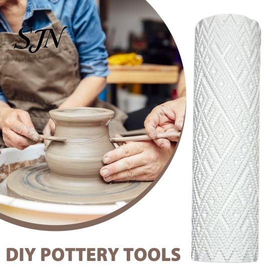 Retro Ethnic Style Clay Stamps Texture Roller, Rhombus Pottery Polymer Pattern Embossing Tools Tool for Ceramics Sculpting DIY Crafts 3D