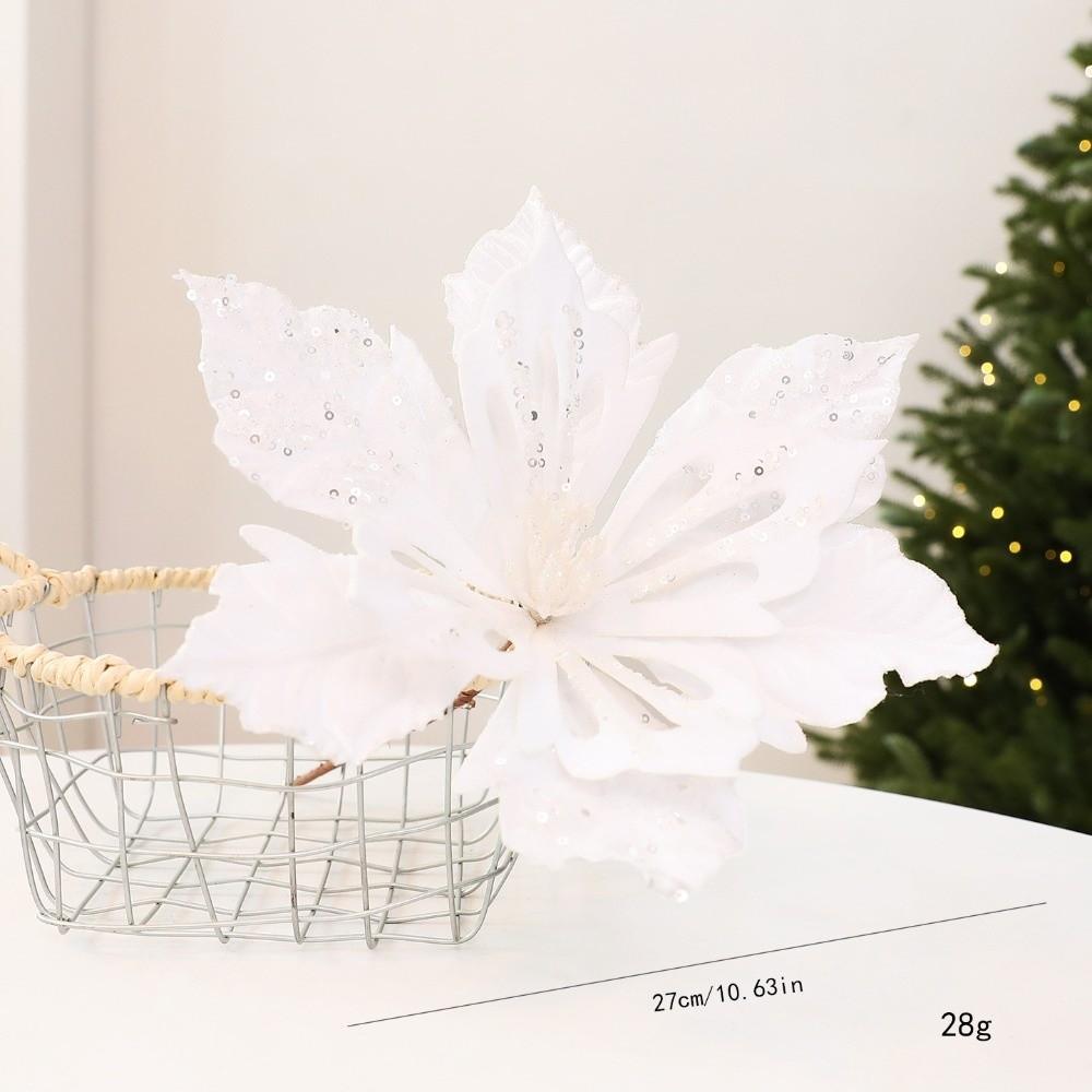 27cm Fake Flower Fabric Plastic Xmas Tree Decorations New Glitter Poinsettia  Xmas