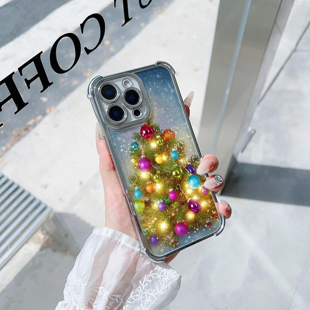 Чехлы для телефонов Ae114 Merry Christmas Christmas tree art из гальванизированного ТПУ для Samsung A54 A12 A14 S22 S23 S24 Ultra A55 A15 с четырьмя защитными углами