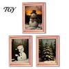Christmas Refrigerator Magnets 3Pcs Light-up Frame Magnet, Vintage Wooden Picture Frames with Lights Fridge Glowing Magnetic Holder for Cabinet Locker