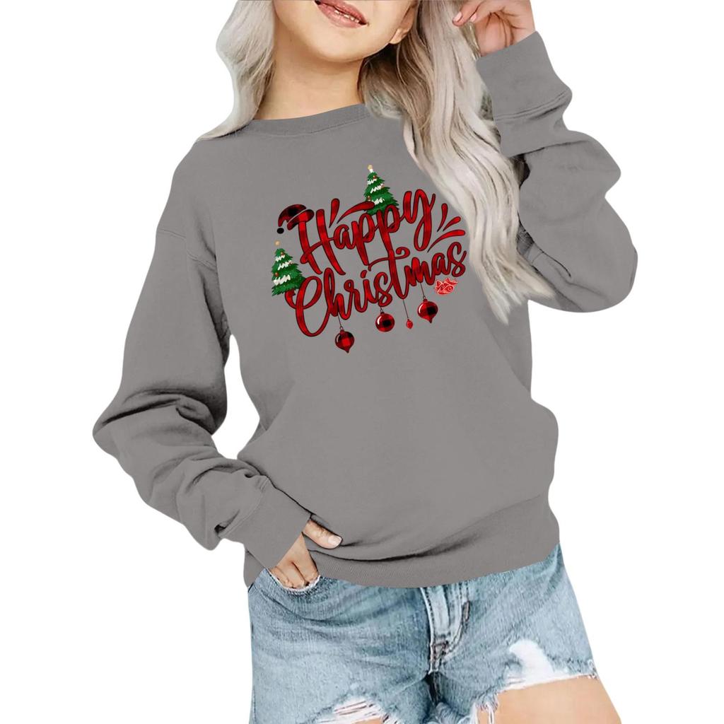 Kids' Fashion Loose-Fit Casual Long-Sleeve Christmas Print Oversized Crewneck Sweatshirt