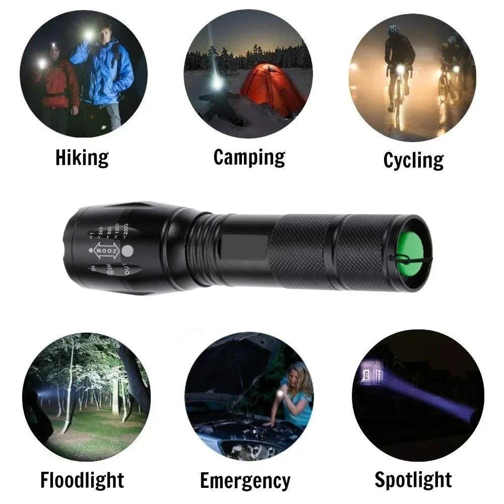 High Power Led Flashlights Camping Torch 5 Lighting Modes Aluminum Alloy Zoomable Light Waterproof Material Use 3 AAA Batteries