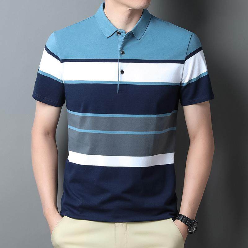 Мужская футболка-поло с короткими рукавами и горизонтальной полоской, молодежный деловой стиль, темперамент, лацкан, конференц-топ, универсальная