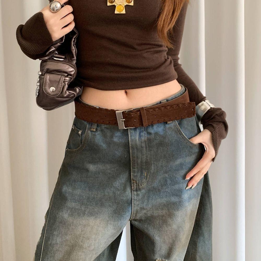 Pin Buckle Suede Leather Belt Luxury Design Woven Waistband Women Waist Belt Coat Skirt Decoration