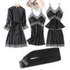 Spring and summer pajamas female sexy five-piece set silk thin with chest pad suspender nightdress women's nightgown homewear