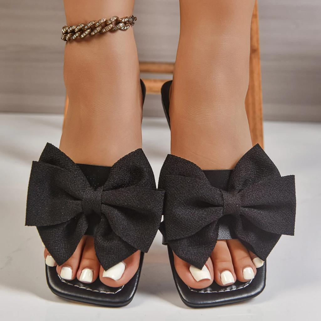 Модные женские балетки-тапочки 2025 Новая мода Сандалии с бантом Легкая роскошная обувь для женщин Плоские повседневные пляжные шлепанцы Слайды Женские