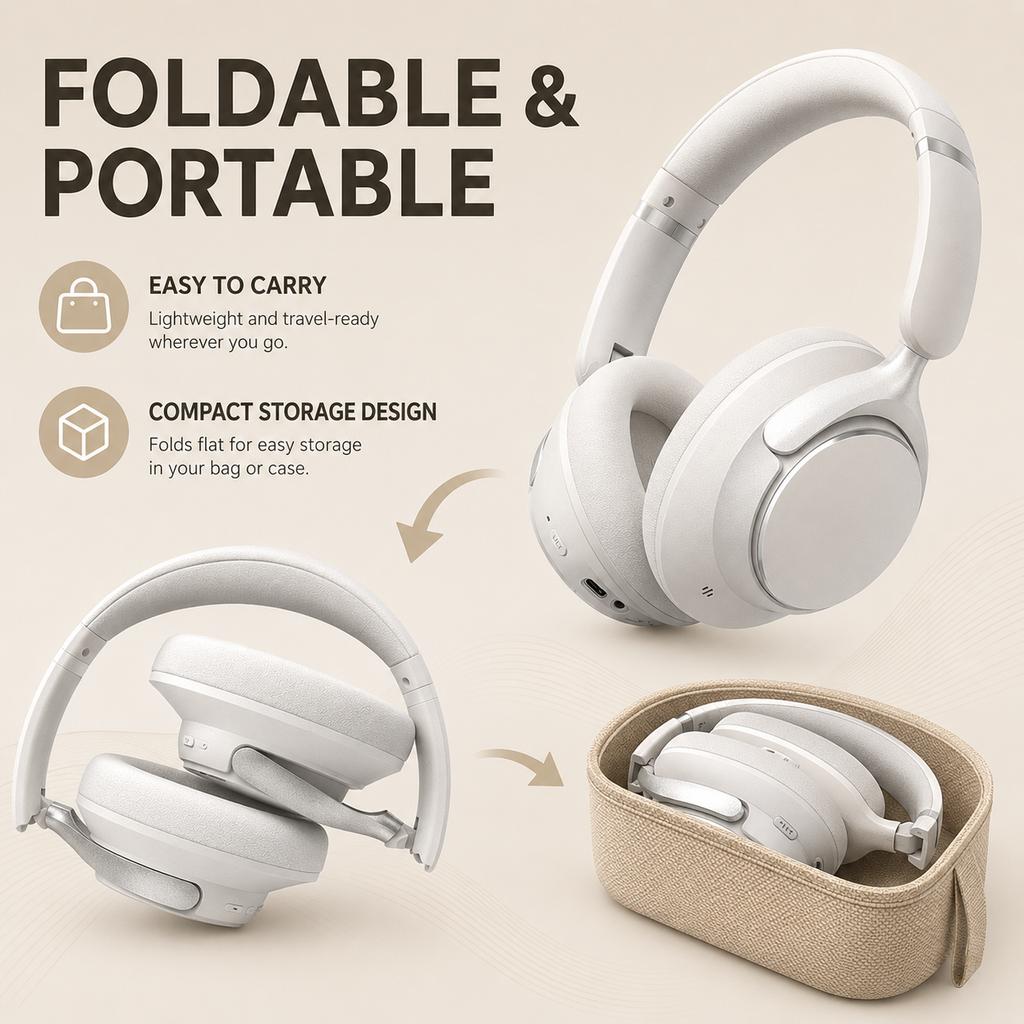 Bluetooth 5.4 Wireless ANC Headphones Over Ear with ULT Bass Mode, 50H Battery Life, Foldable Design for Travel and Office