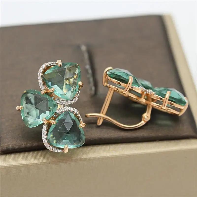 Модные и свежие серьги с зелеными драгоценными камнями и сверкающей листвой для женщин, темпераментный изумруд и изысканные серьги, гламурный циркон