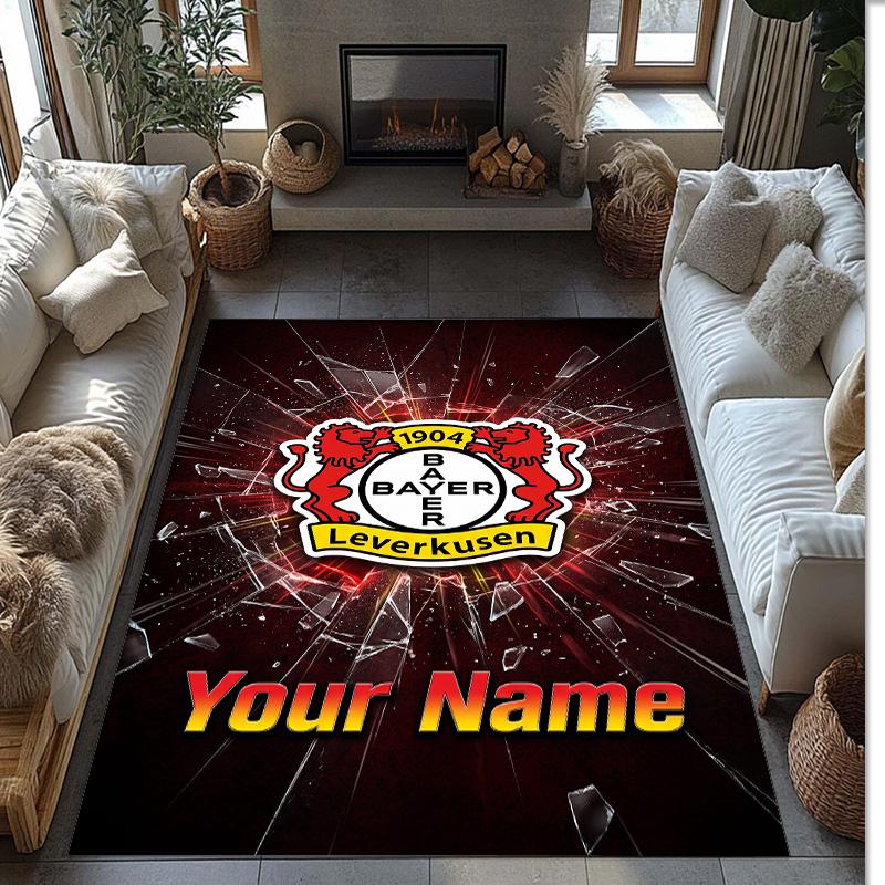 Bayer Leverkusen Football Printed Crystal Velvet Rug Non‑Slip Crystal Velvet Carpet For Sofa Bedroom Indoor Home Decoration