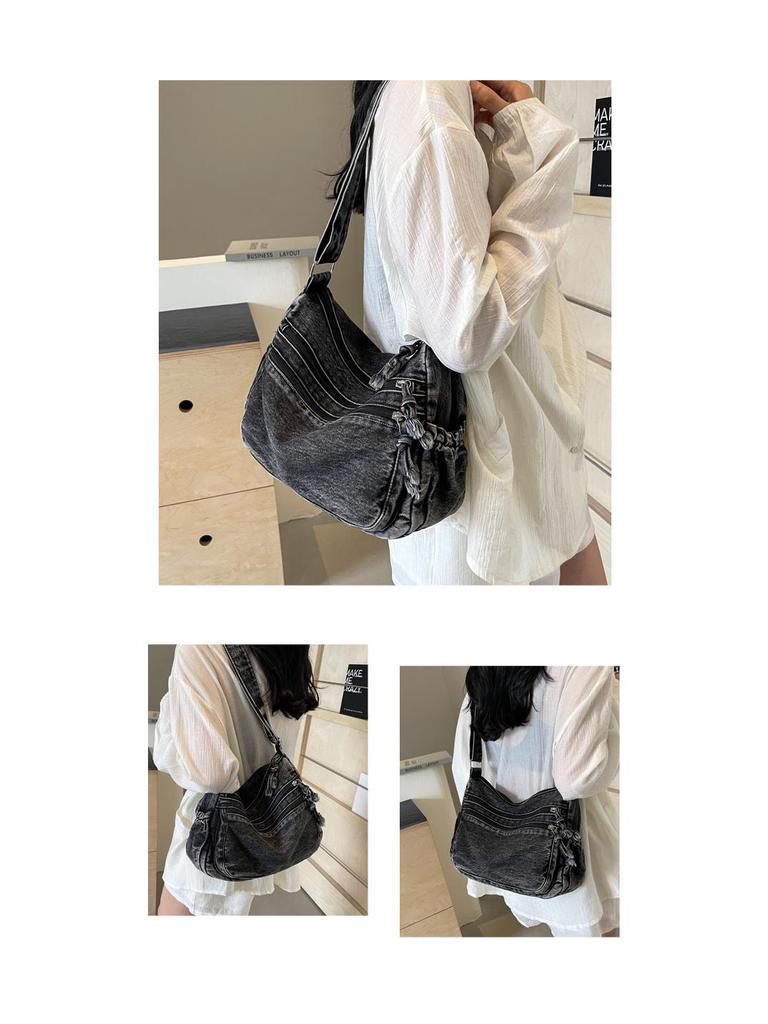 2025 Women's Harajuku Style Denim Canvas Crossbody Bag - Large Capacity, Simple Design