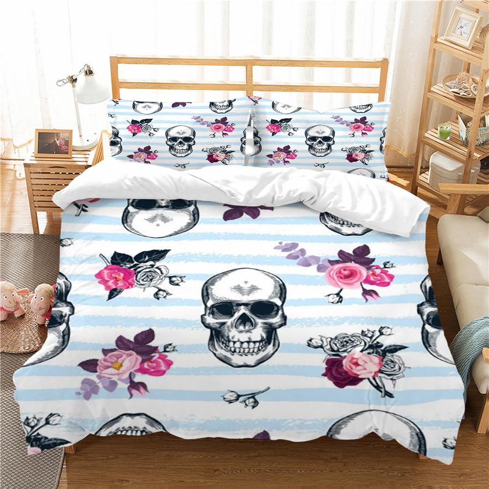 Skull Style Duvet Cover Set 3D Skull Printing Bedding Cover Polyester Home Textiles Soft Pillowcase Boy Single Size Bed Set