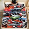 1Pc Vintage Car Print Flannel Blanket, High quality Comfortable for All Seasons, Home Decor, Warmth and Comfort, Perfect for Christmas Gifts