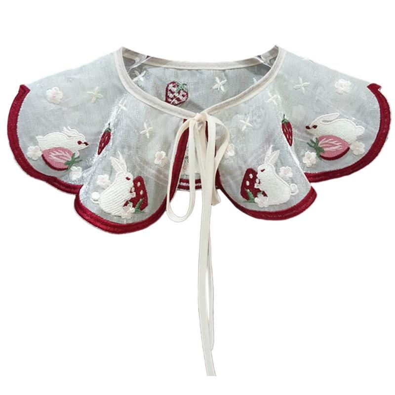 Korean Style Decorative Fake Collar Shawl Wrap Hollow Out Embroidery Sunflower Leaves Lace Necklace Vintage Short Poncho Capele