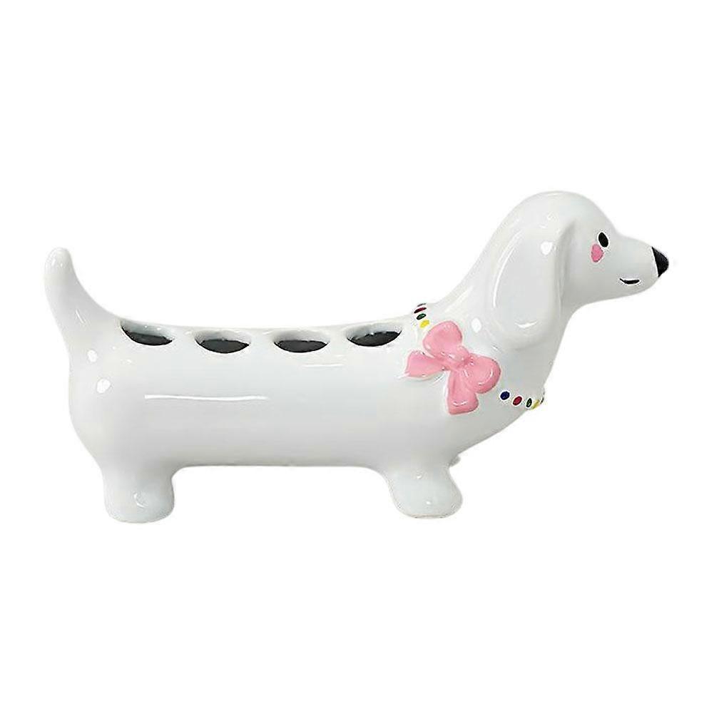 For Electric Toothbrush Holder Ceramic Dachshund Design 4 Compartments Waterproof Bathroom Organizer Cute Countertop Storage