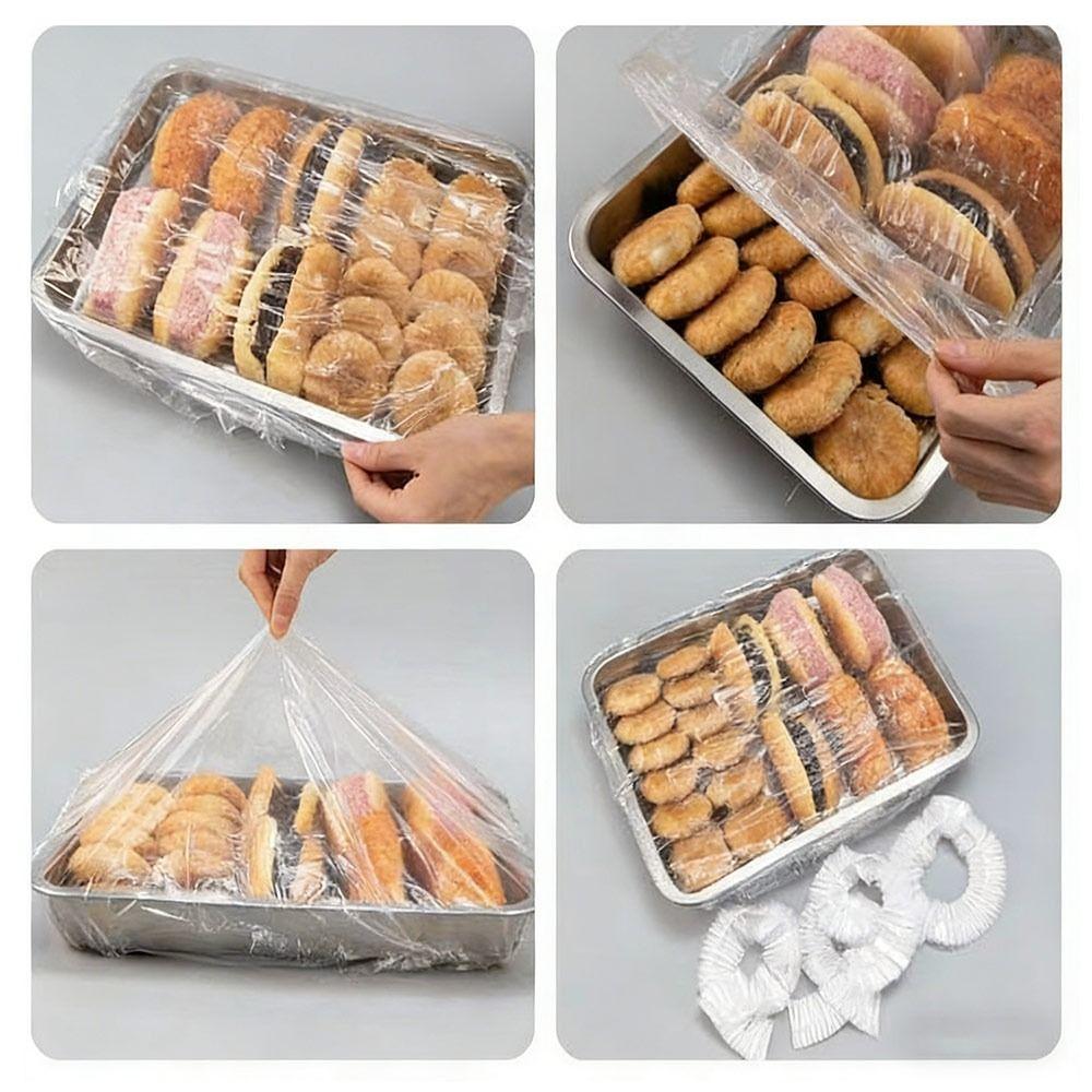 Transparent Food Cover Elastic Band Tray Cling Film New Plastic Wrap Bags
