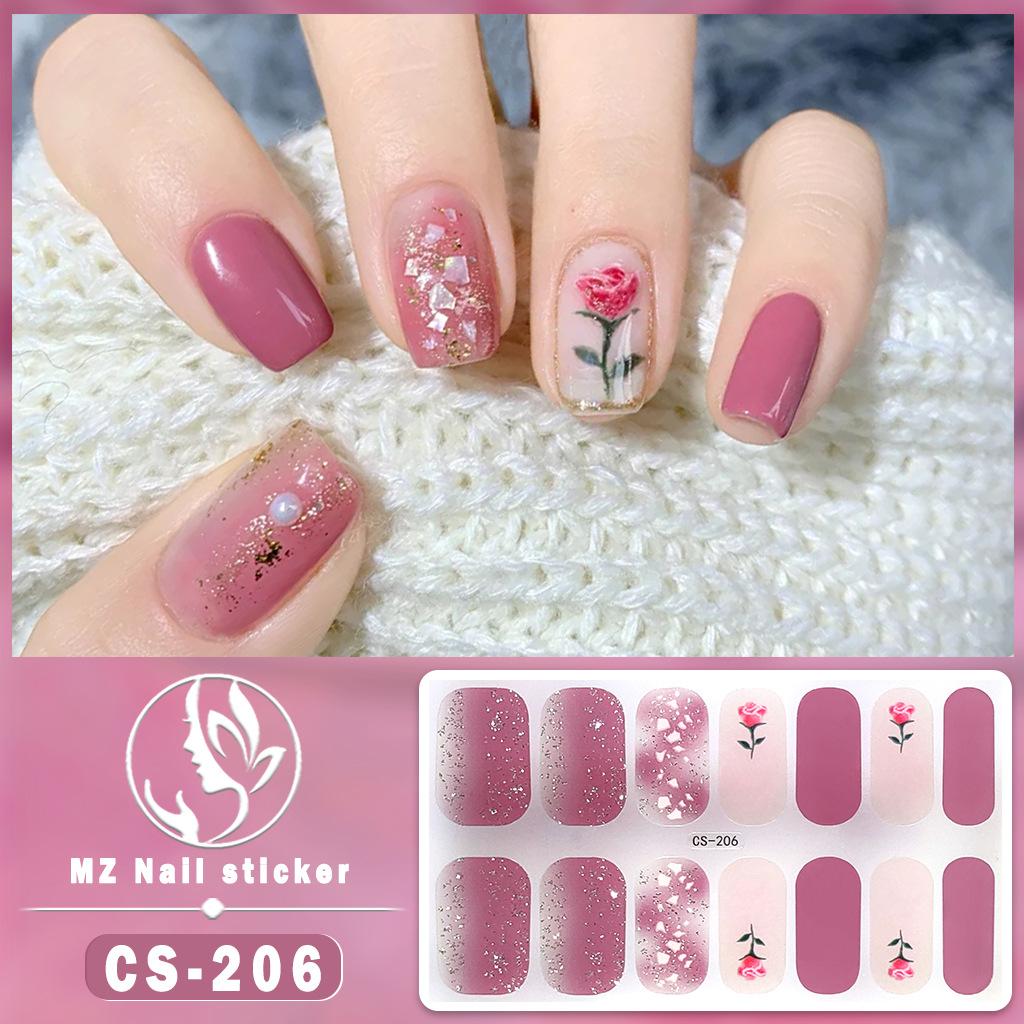 CS Waterproof No-Cure Gel Nail Wraps, Full Cover Japanese & Korean Style Heart Pattern Nail Stickers, Nail Patch Films