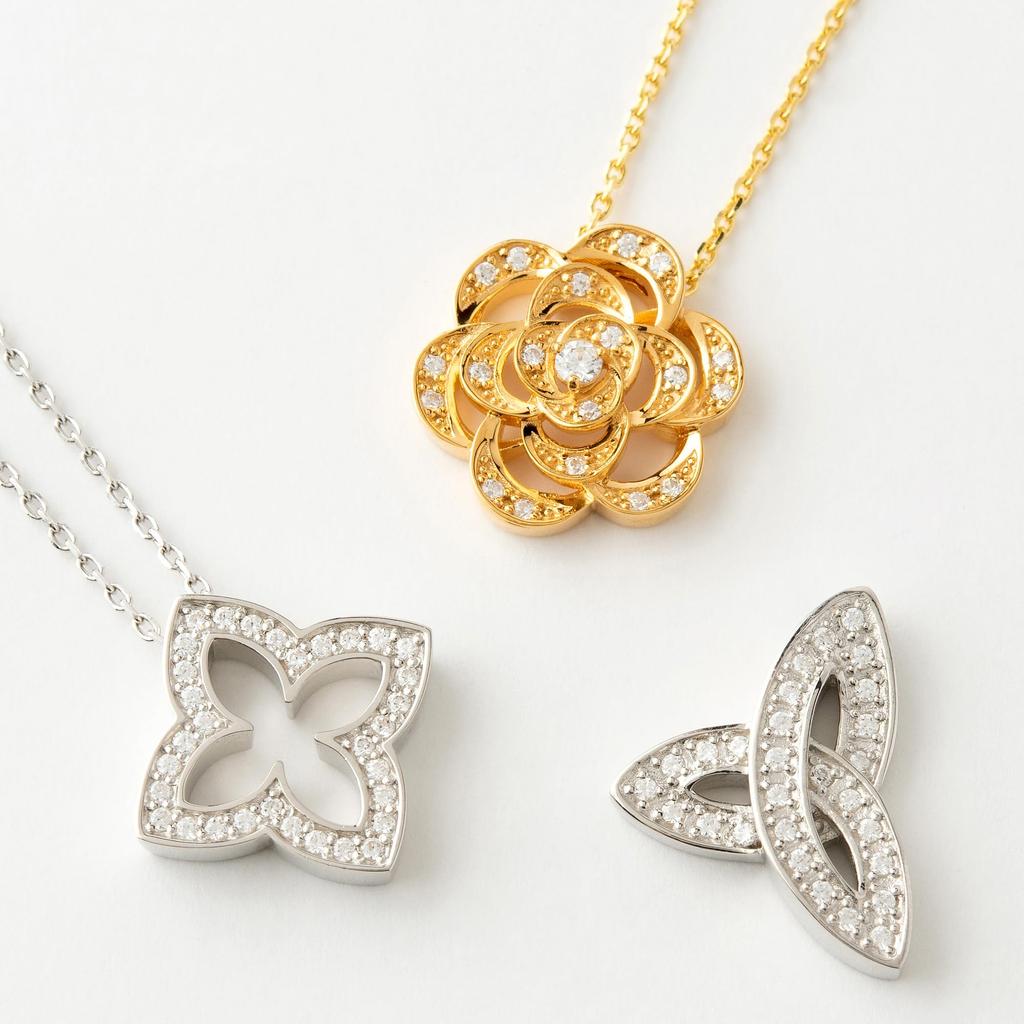 JOHNLUKE Zirconia Popular Gold and Silver Made In Gift Box Perfect for Weddings and Other John Luke Women's Necklace, (18K Gold) (925 Silver), Japan,